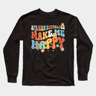 African Buffaloes Make Me Happy Groovy Retro Vintage Style Long Sleeve T-Shirt
